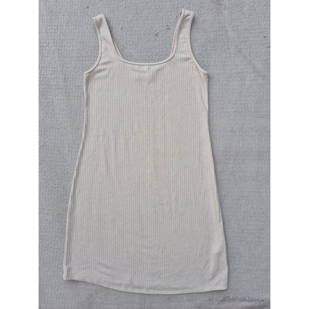 Abercrombie & Fitch Womens Ribbed Tank Dress Beige Scoop Neck Sleeveless y2k
